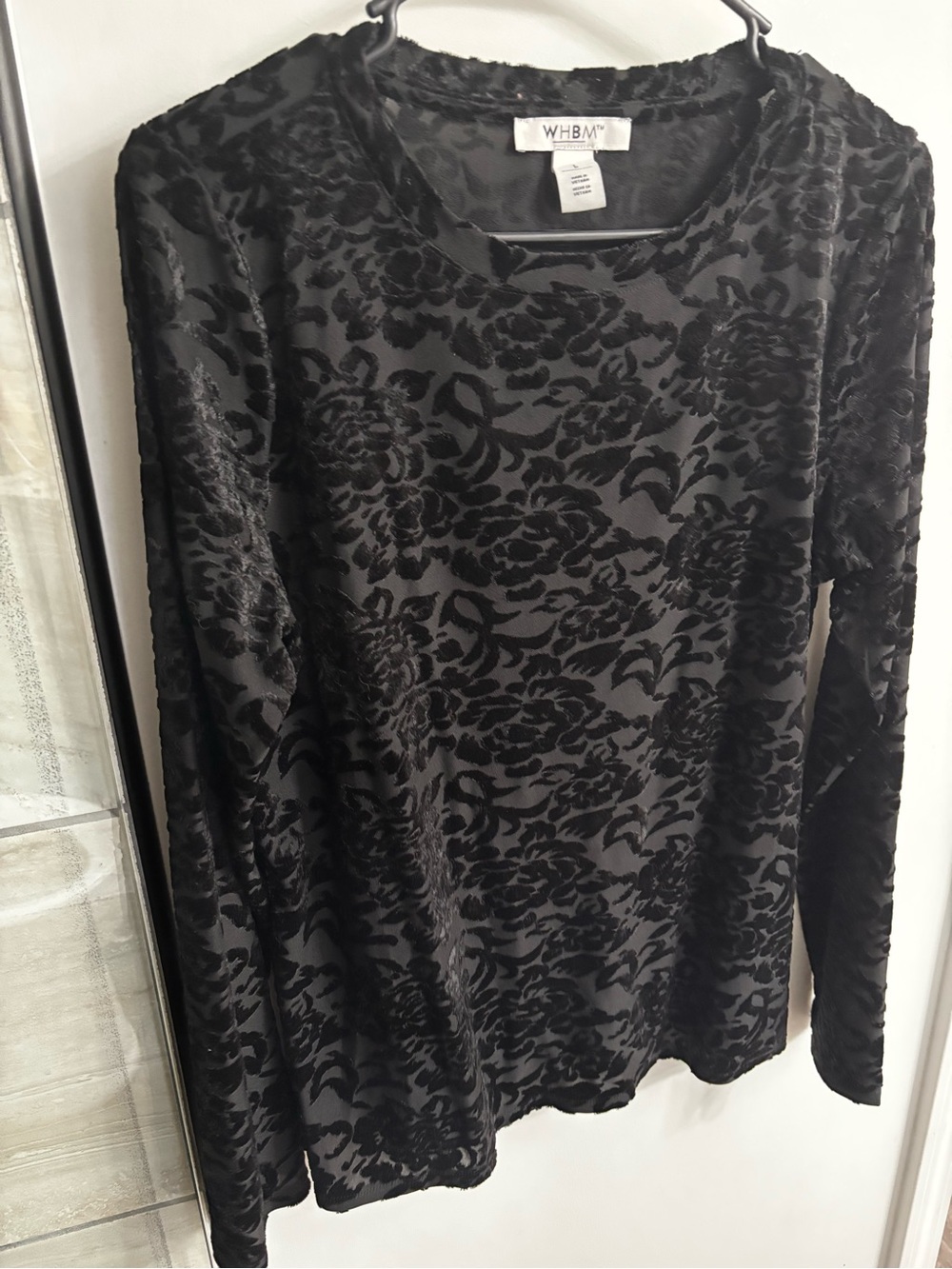 White House Black Market Black Floral Burnout Long Sleeve Top